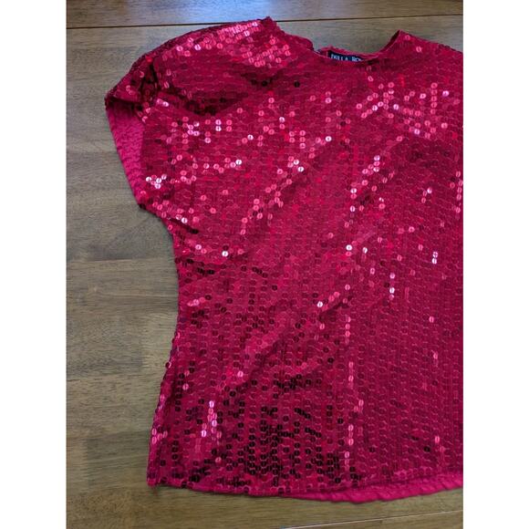 Della Roufogali Red Silk Sequin Top S NWT '80s NYE Party Shoulder Pads Holiday - Picture 6 of 8